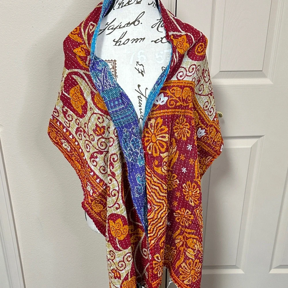 Colorful Rare Patterned Reversible Kantha Scarf - Picture 4 of 4